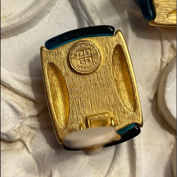 Vtg Givenchy Blue Green Lucite Gold-tone Clipons - Picture 12 of 13